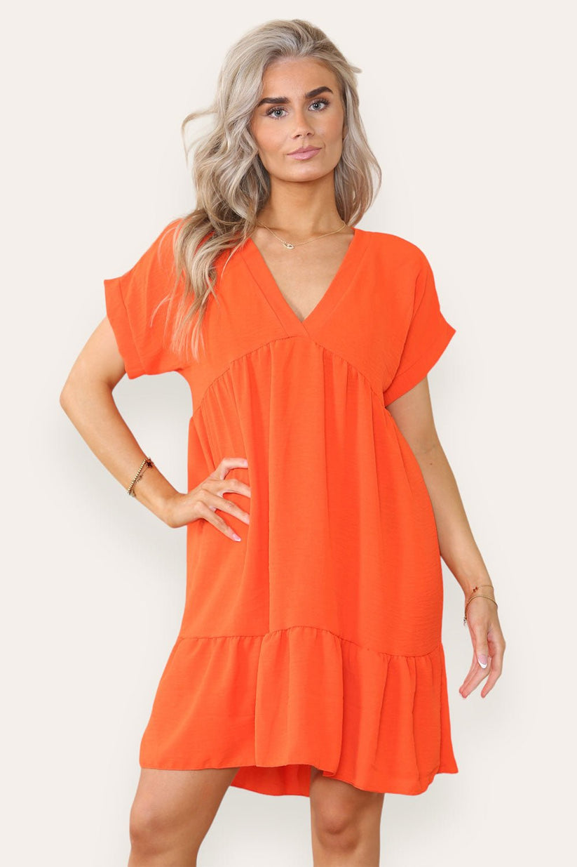 Ladies Tiered Smock Dress - Relaxed Fit Midi Dress