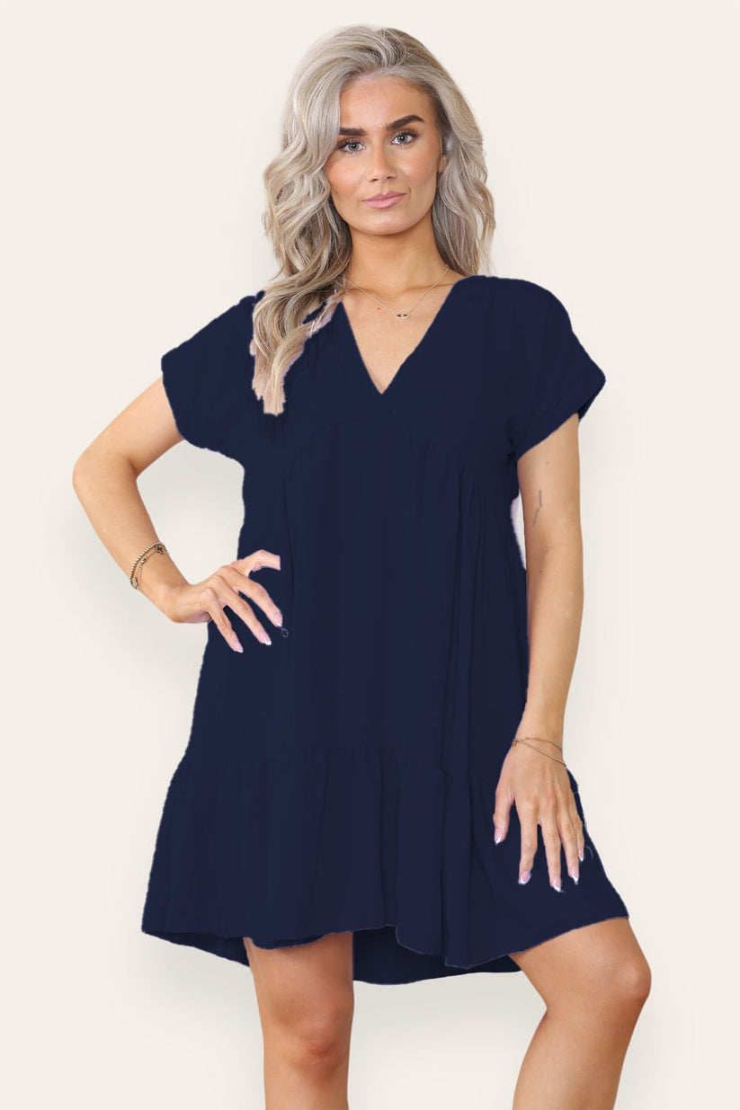 Ladies Tiered Smock Dress - Relaxed Fit Midi Dress