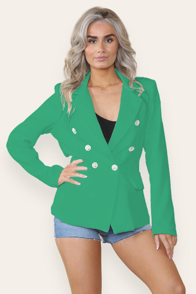 Ladies Fitted Lined Blazer Jacket - Double Gold Button Collared