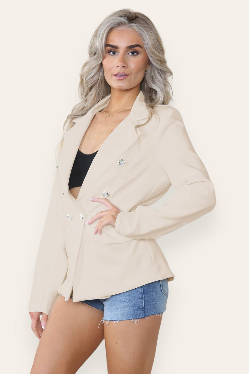 Ladies Fitted Lined Blazer Jacket - Double Gold Button Collared