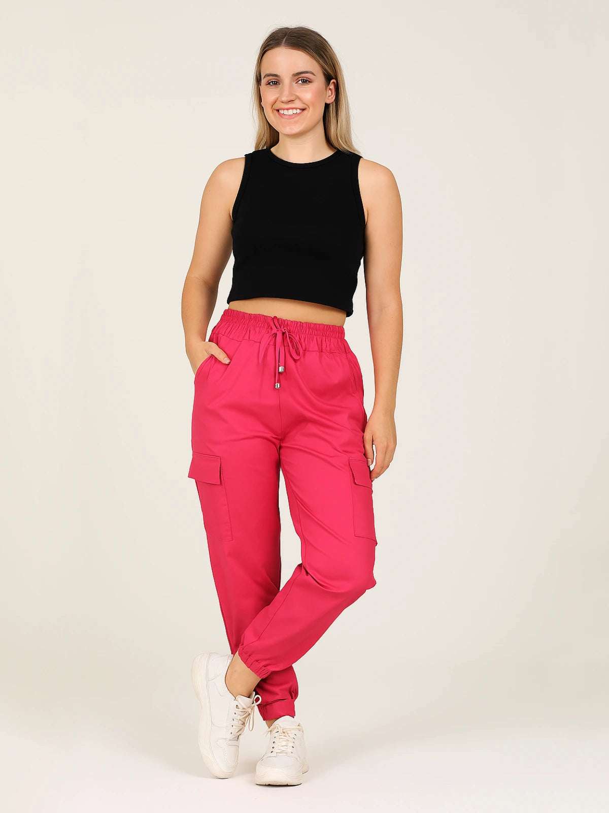 Ladies Wide Leg Cargo Trousers - Utility Pocket Design