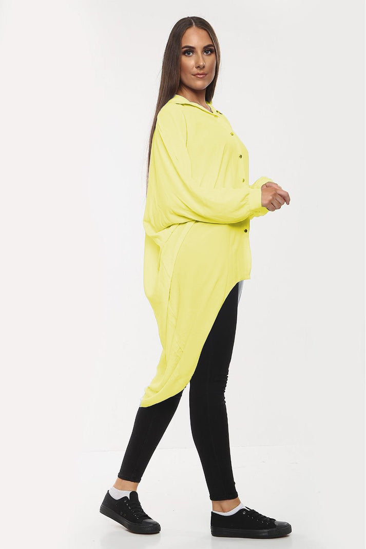 Ladies Oversized High-Low Shirt Dress - Long Sleeve Button Front