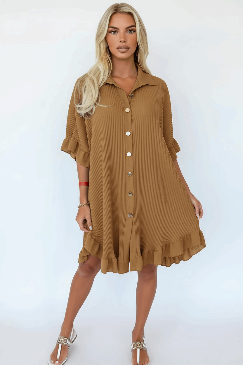 Khaki Pleated Dress