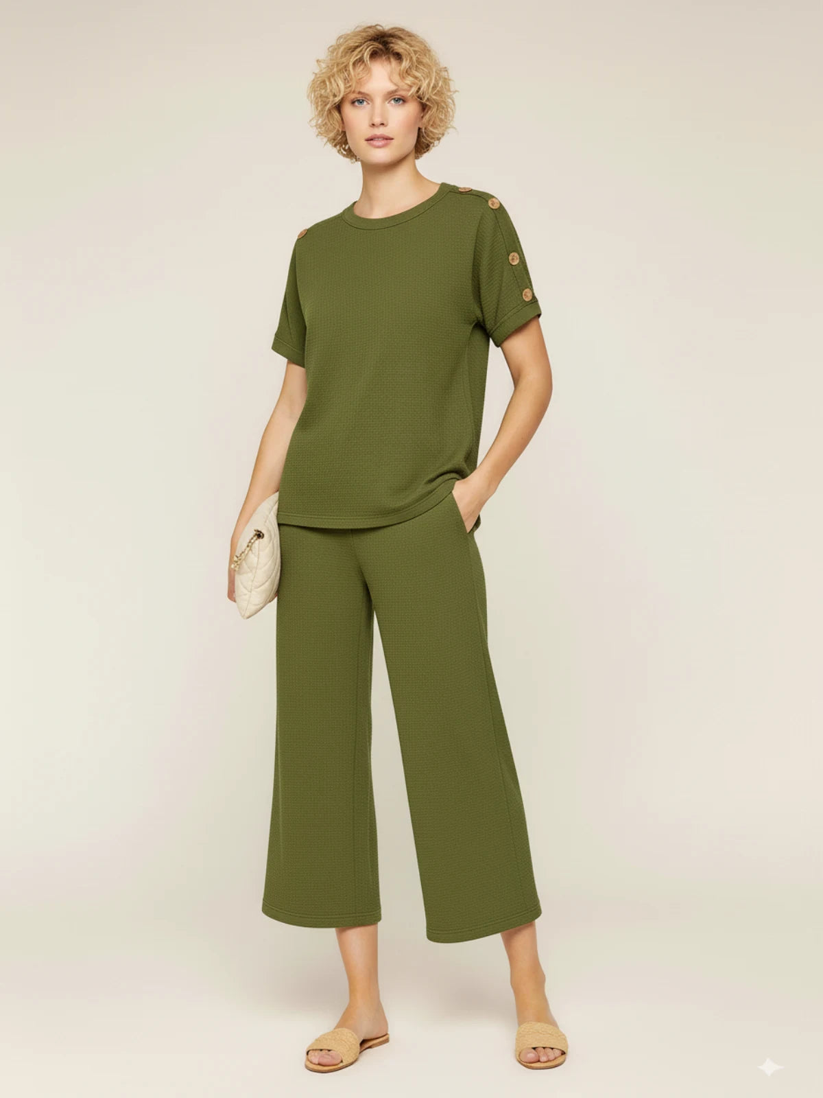 Ladies 8-Button on Shoulder Trousers Set - Two-Piece Co-Ord