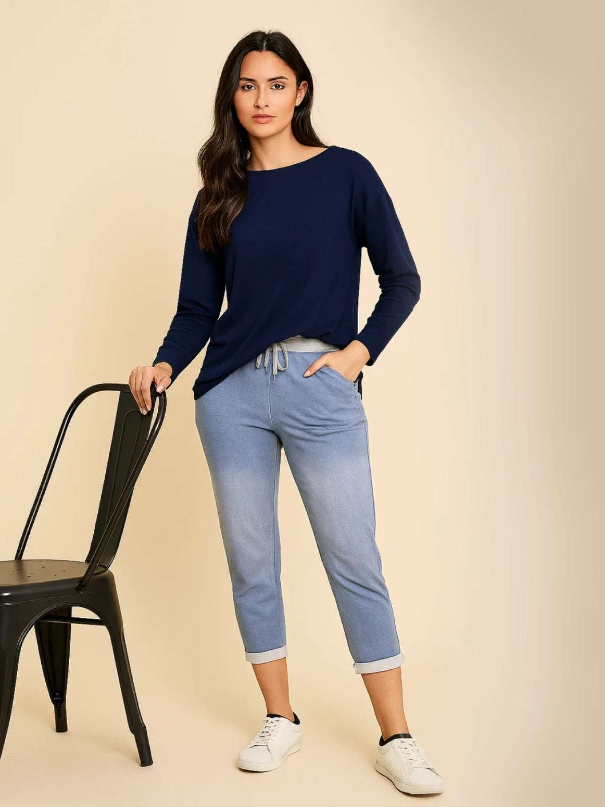 Ladies Italian Denim Floral Joggers - Relaxed Fit Lounge Pants