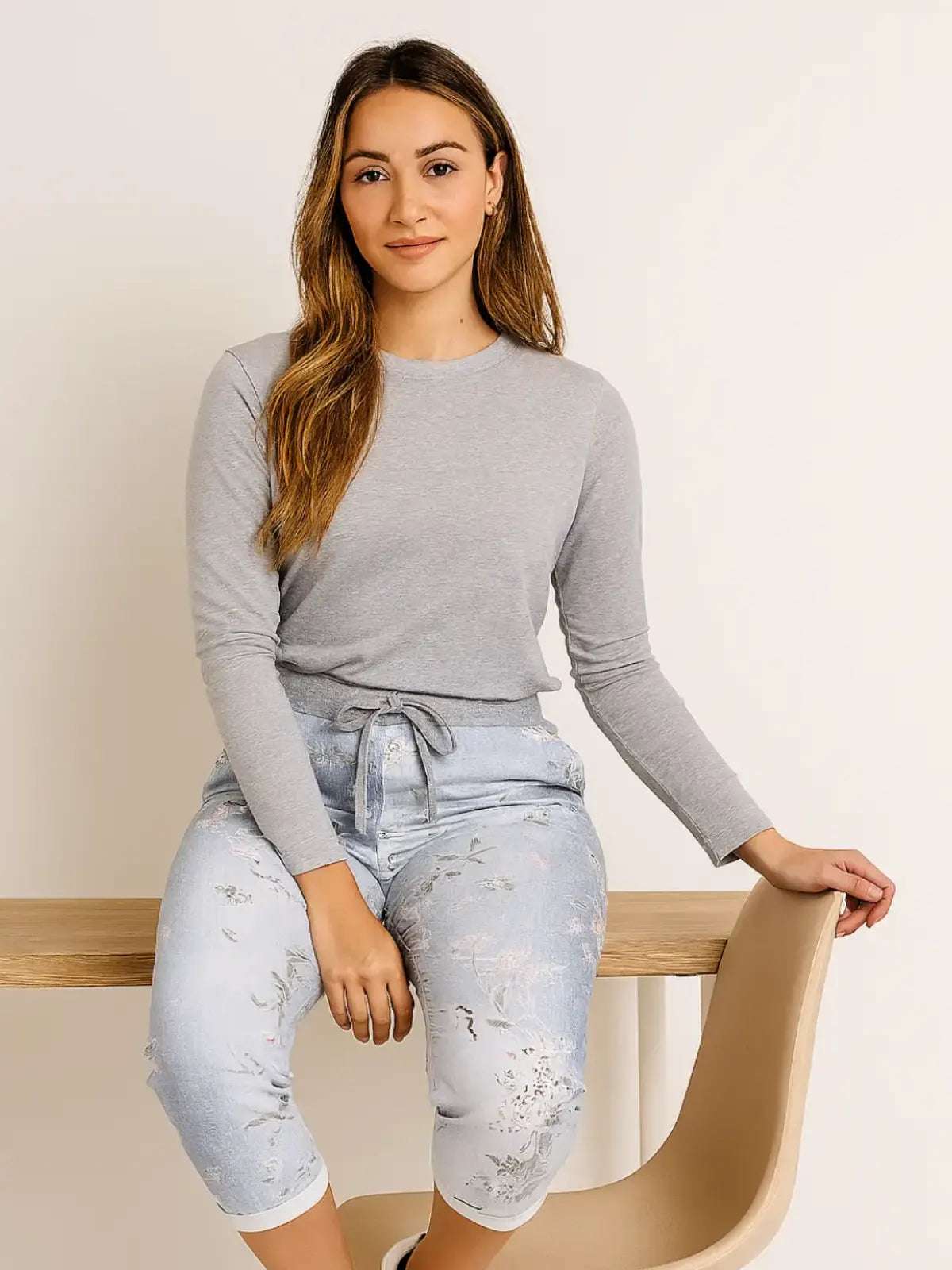 Ladies Italian Denim Floral Joggers - Relaxed Fit Lounge Pants