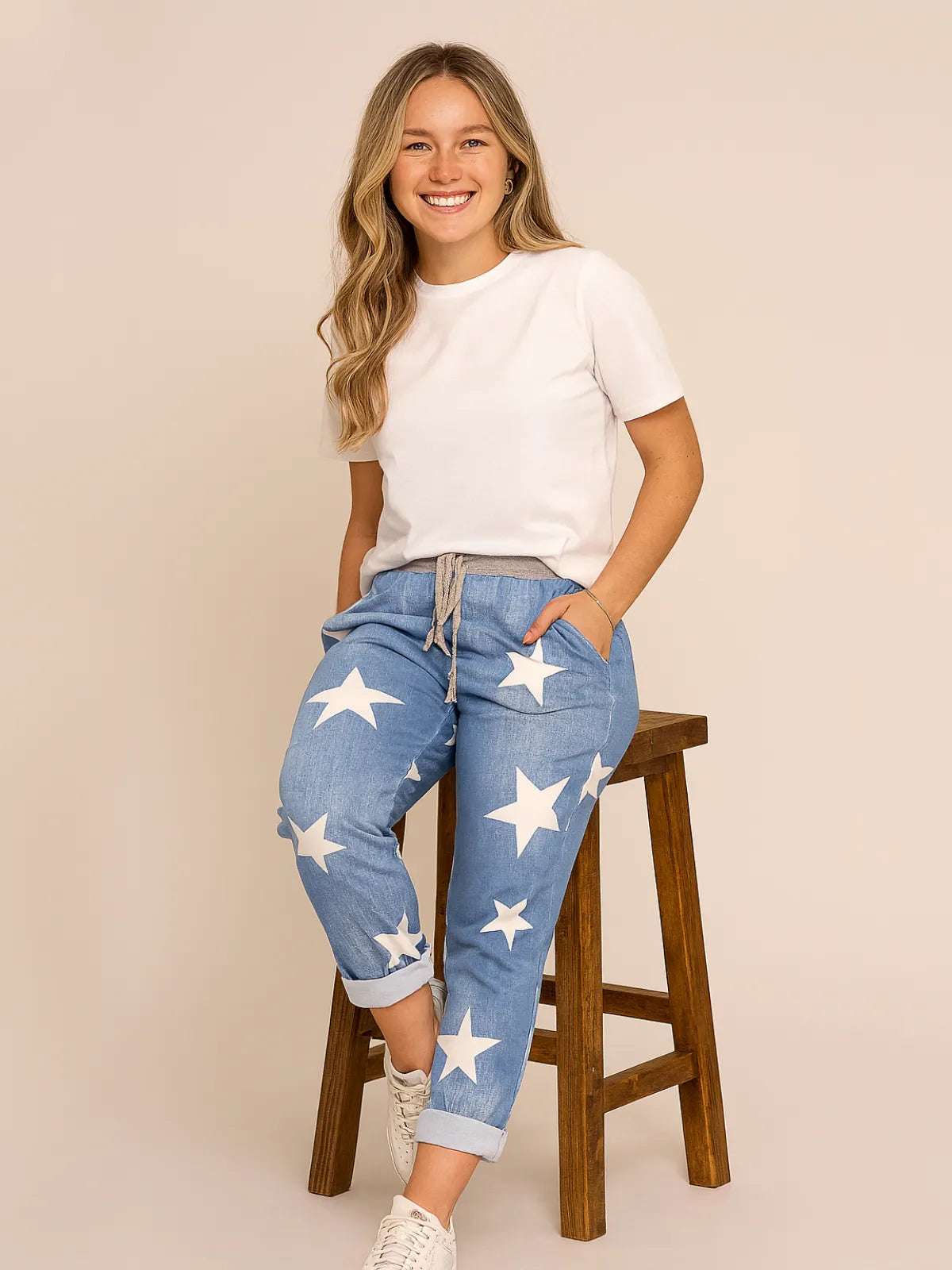 Ladies Italian Star Print Joggers - Relaxed Fit Lounge Pants