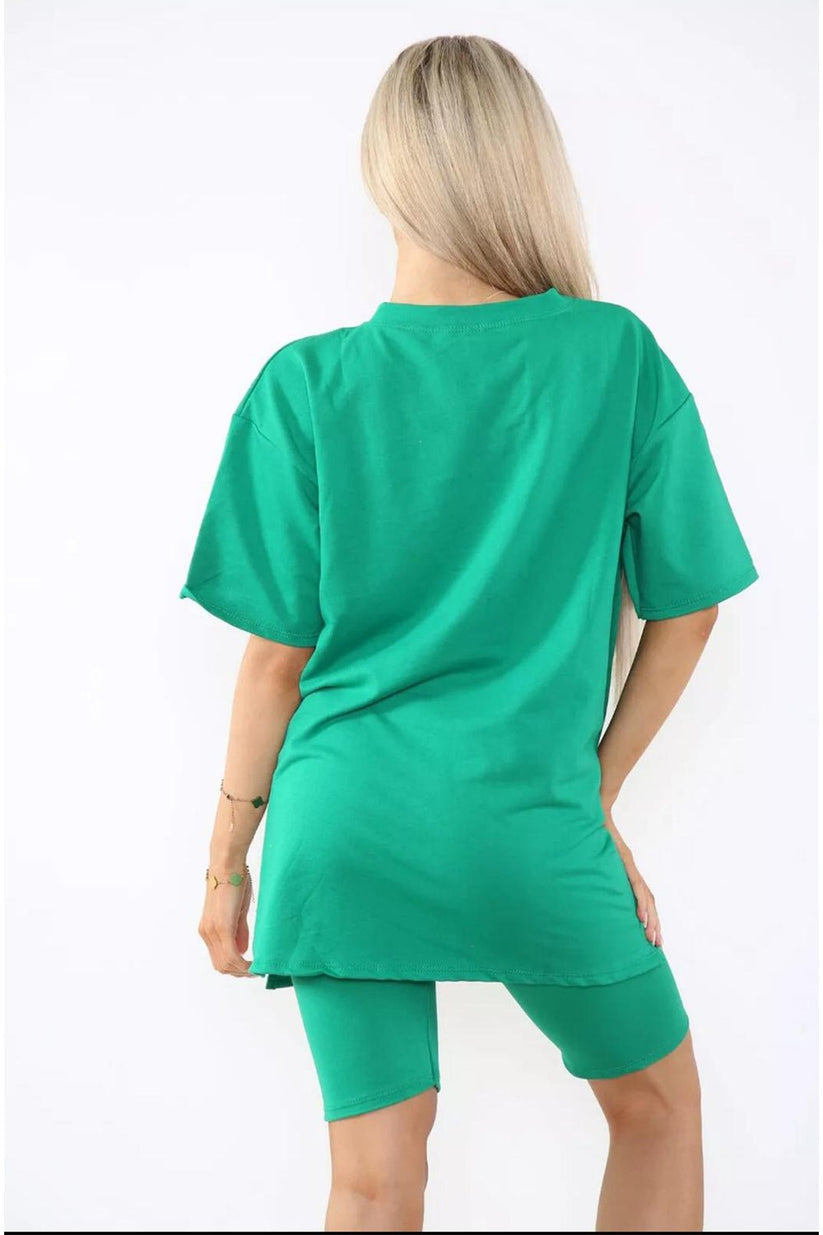 Ladies Cycling Shorts & Slogan T-Shirt Co-Ord Set - Two Piece