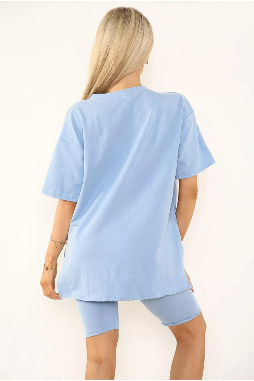 Ladies Cycling Shorts & Slogan T-Shirt Co-Ord Set - Two Piece