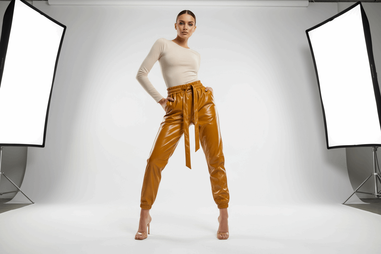 Mustard Wet Look Joggers