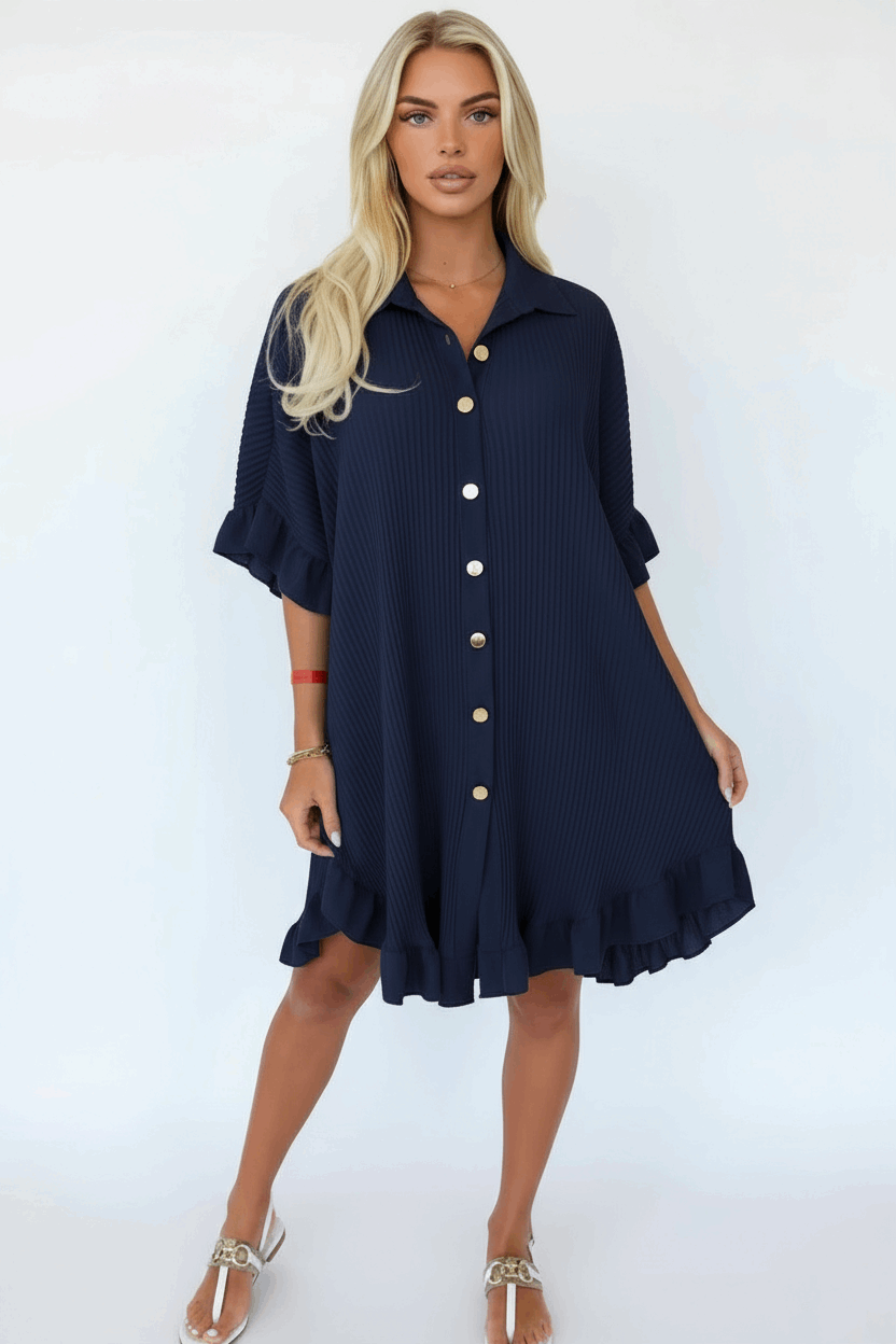 Navy Pleated Dress