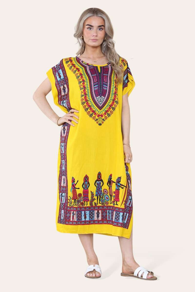 Bold Ethnic African Print Mid-Length Dress