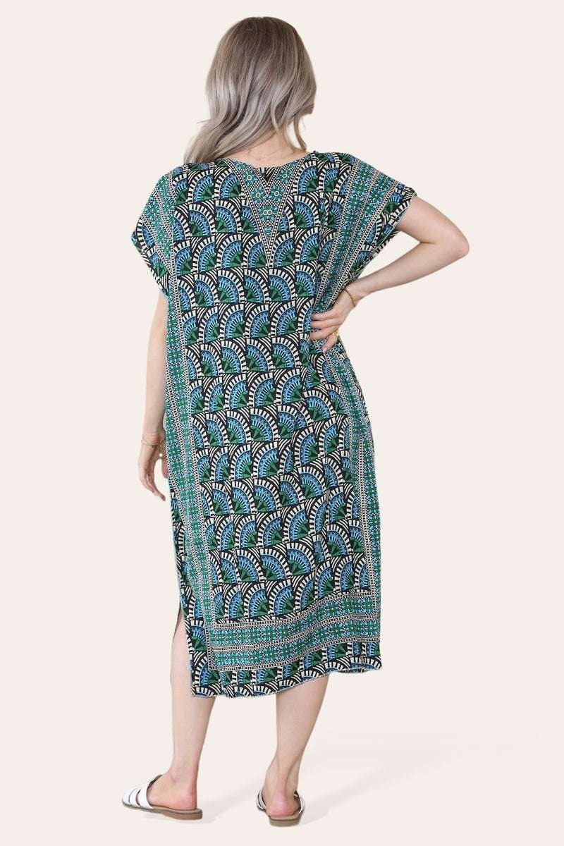 Geometric Midi Dress Mosaic V-neck Eastern Border
