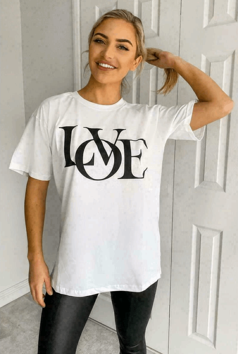Ladies Oversized Love Print Slogan Short Sleeve T-Shirt Top