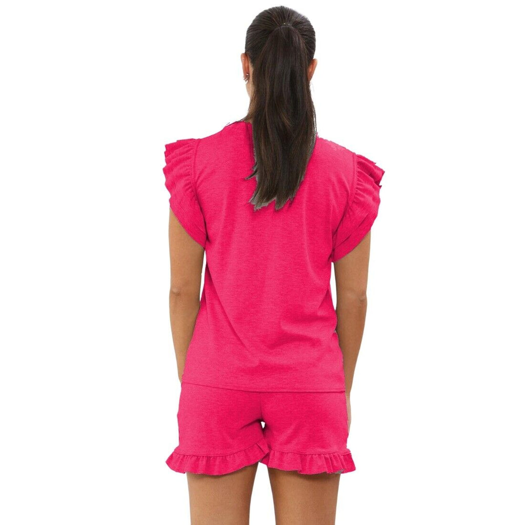 Ladies Frill Peplum Sleeve Top & Short 2-Piece Tracksuit Set