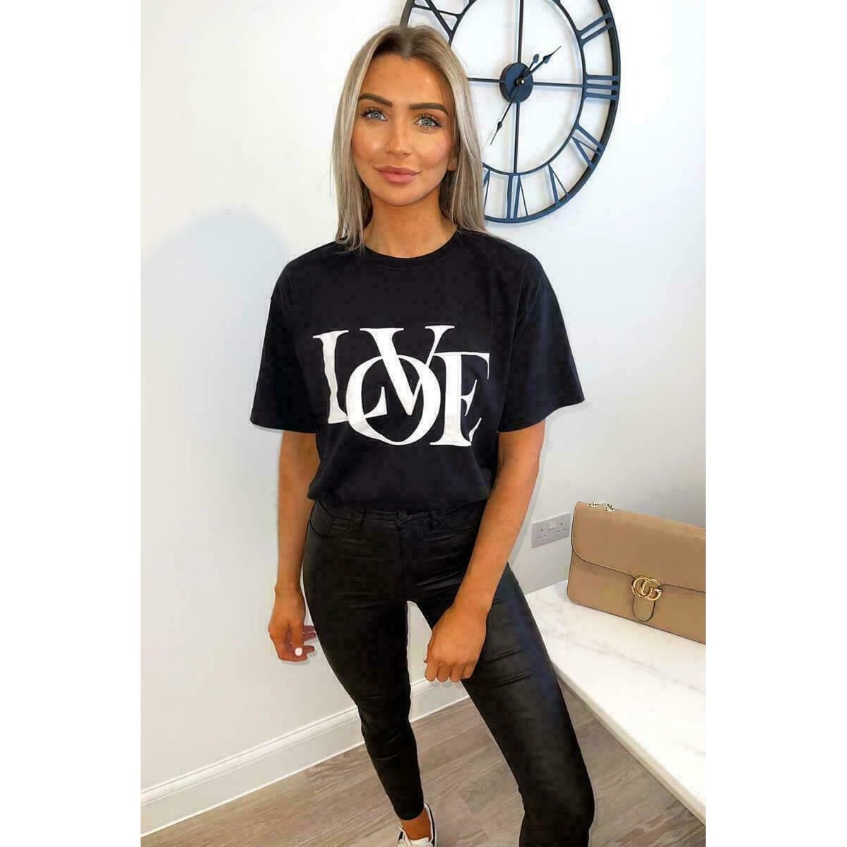 Ladies Oversized Love Print Slogan Short Sleeve T-Shirt Top