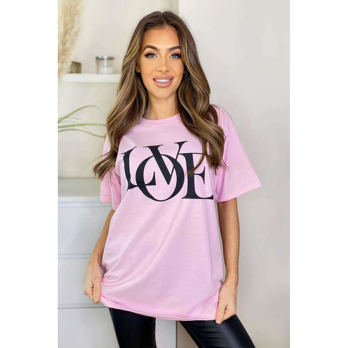 Ladies Oversized Love Print Slogan Short Sleeve T-Shirt Top