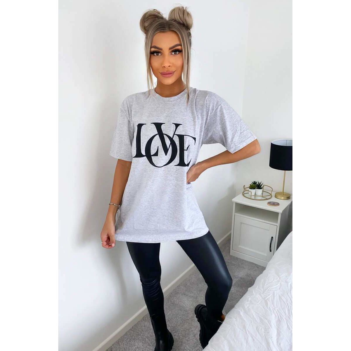 Ladies Oversized Love Print Slogan Short Sleeve T-Shirt Top