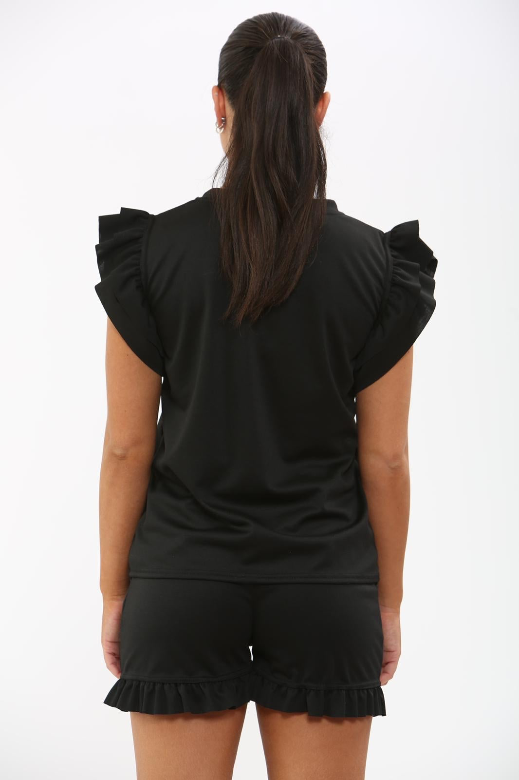 Ladies Frill Peplum Sleeve Top & Short 2-Piece Tracksuit Set