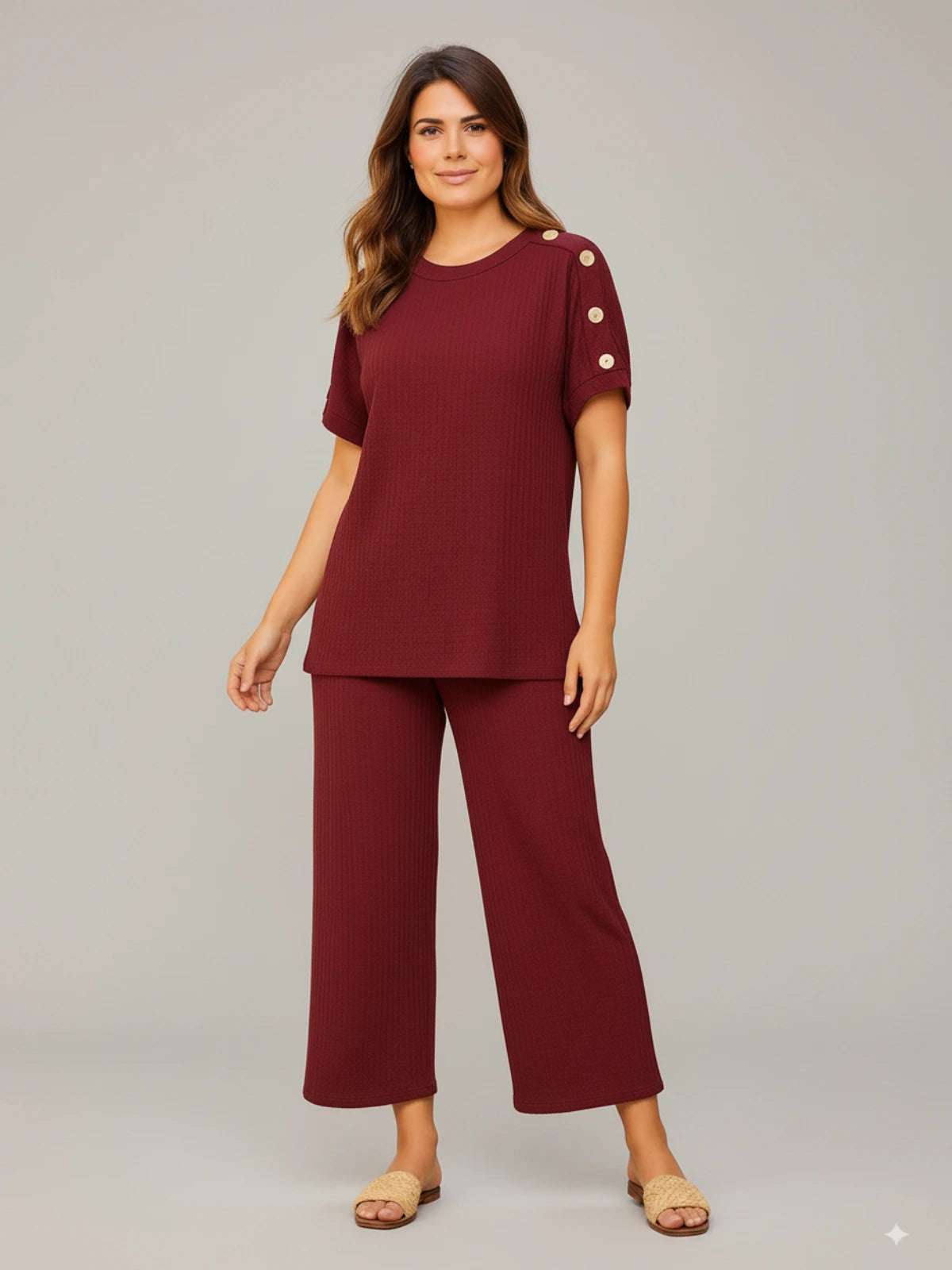 Ladies 8-Button on Shoulder Trousers Set - Two-Piece Co-Ord