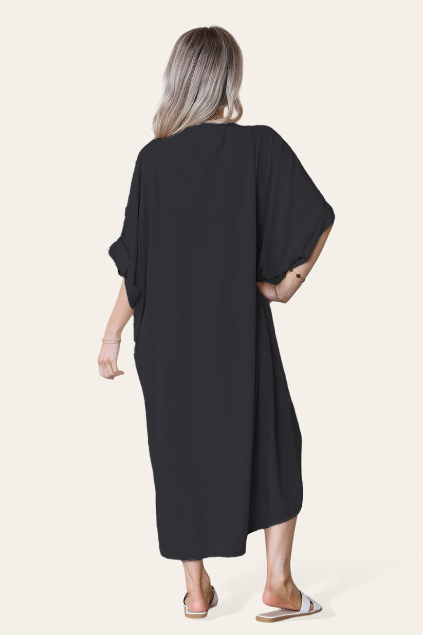 Ladies V-Neck Twisted Front Midi Dress - Oversized Longline
