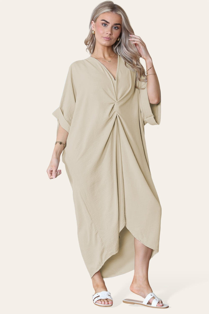 Ladies V-Neck Twisted Front Midi Dress - Oversized Longline