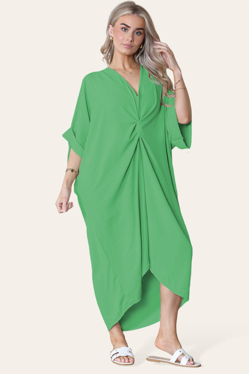 Ladies V-Neck Twisted Front Midi Dress - Oversized Longline