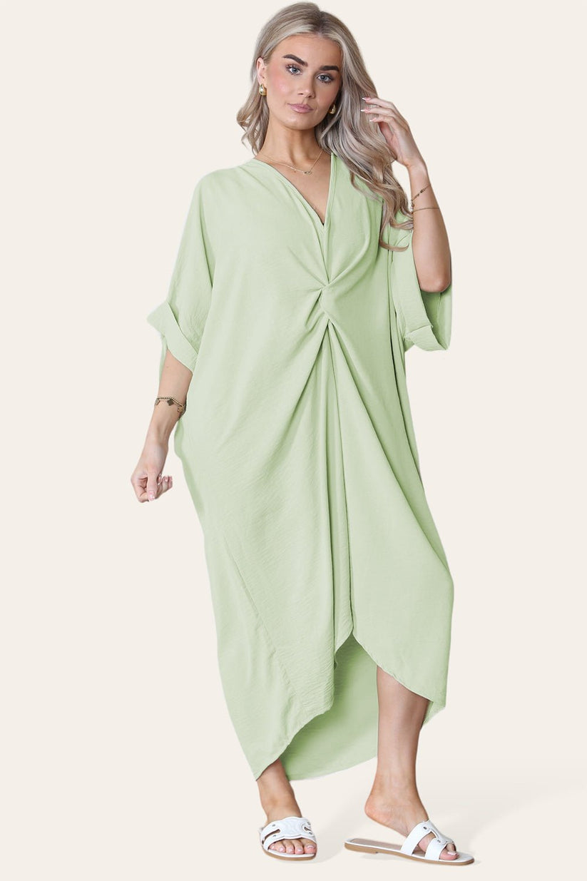 Ladies V-Neck Twisted Front Midi Dress - Oversized Longline
