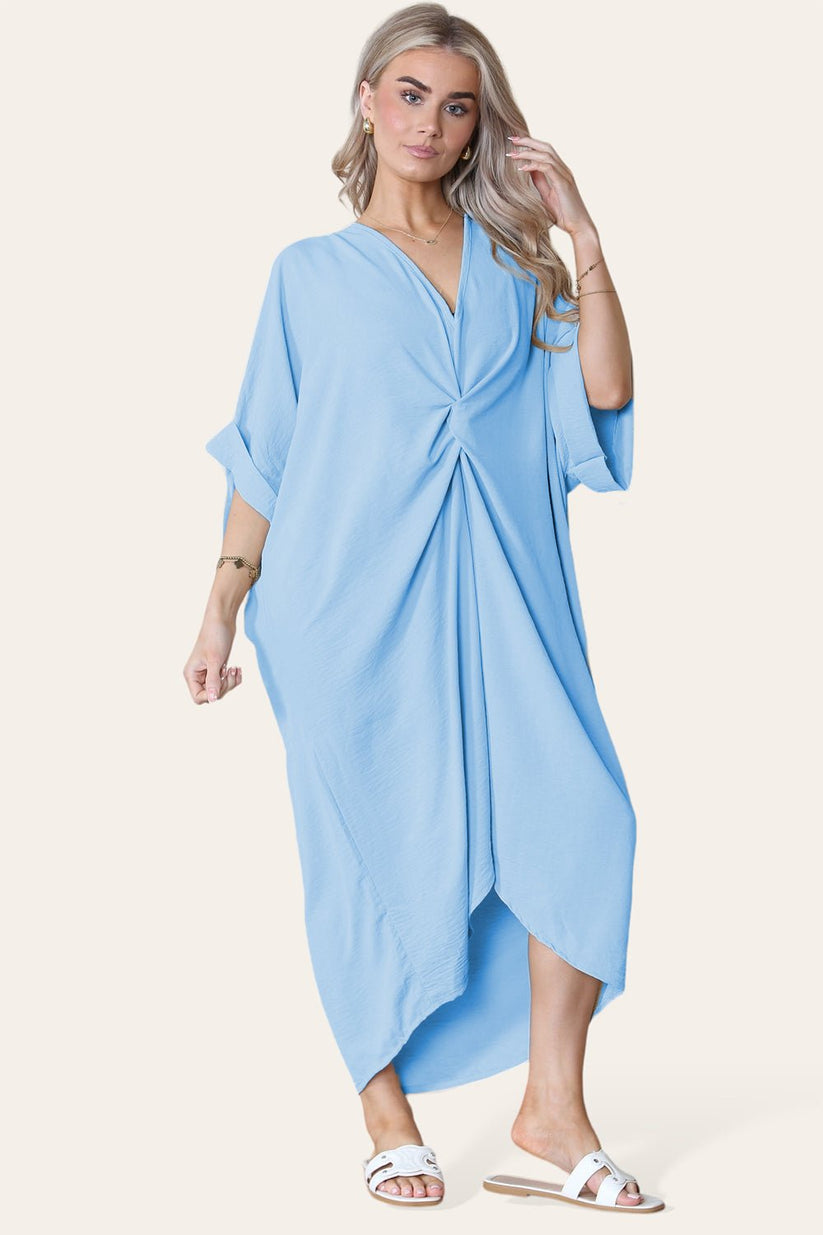 Ladies V-Neck Twisted Front Midi Dress - Oversized Longline