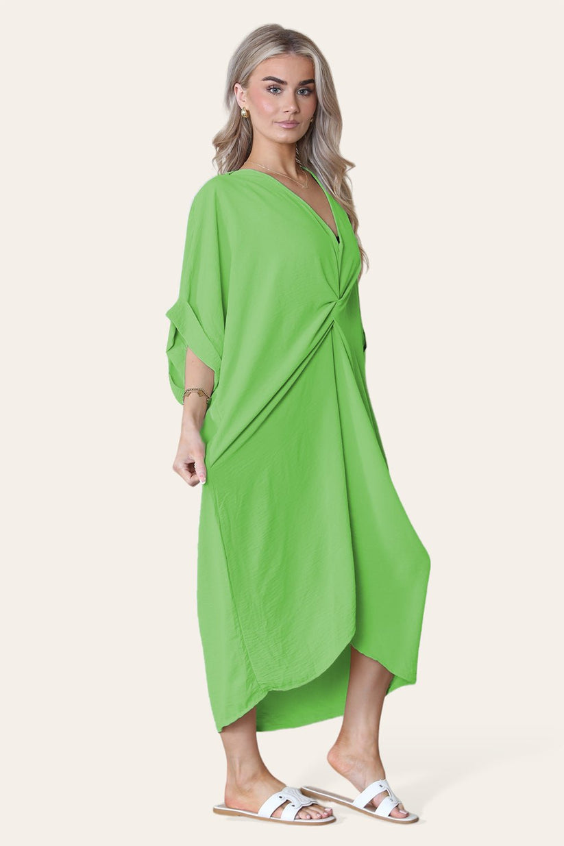 Ladies V-Neck Twisted Front Midi Dress - Oversized Longline